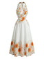 50er Kleid mit Sonnenblumen-Print und Neckholder