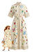 Beiges 70er Hemd-Maxikleid mit Folk-Blumen