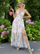 Mehrfarbiges 30er Maxikleid mit Neckholder und Blumen