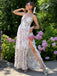 Mehrfarbiges 30er Maxikleid mit Neckholder und Blumen