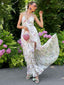 Mehrfarbiges 30er Maxikleid mit Neckholder und Blumen