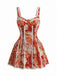 Rotes 60er Minikleid mit Herzausschnitt und Blumen