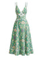 Grünes 70er Boho Paisley-Midikleid mit Blumen-Print und rückenfrei