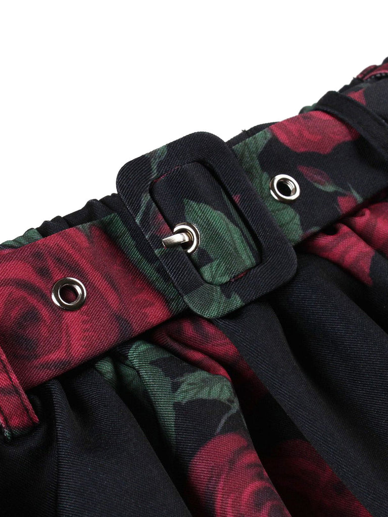 Roter 50er Plisseerock mit Rosen-Print