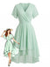 50er Chiffon-Kleid mit V-Ausschnitt und Rüschen