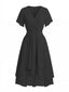 50er Chiffonkleid mit V-Ausschnitt und Rüschenärmeln in Schwarz
