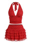 Rotes 50er Top & Stufenrock mit Polka-Dots und Neckholder