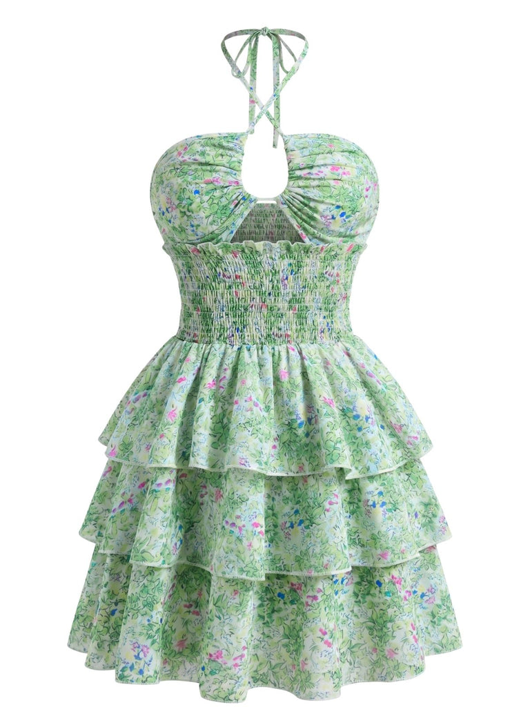 60er Kleid mit Ditsy-Blumen und Cut-out