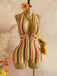 Mehrfarbiger 70er Strick-Romper mit Zickzack und Neckholder