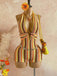 Mehrfarbiger 70er Strick-Romper mit Zickzack und Neckholder