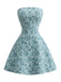 Blaues 60er Trägerloses Minikleid mit Blumen und Schleife