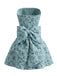 Blaues 60er Trägerloses Minikleid mit Blumen und Schleife