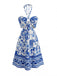 Kobaltblaues 50er Kleid mit Cut-Out und Blumen