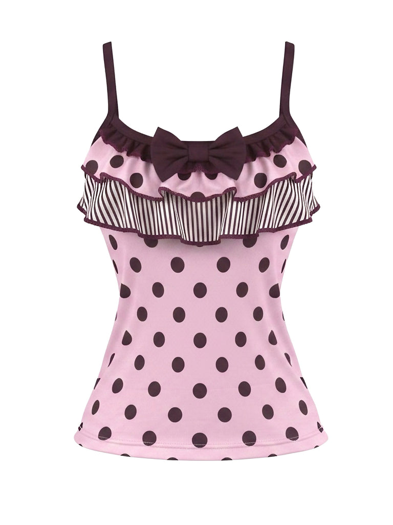 80er Ärmelloses Tanktop & Minirock-Set mit Polka-Dots