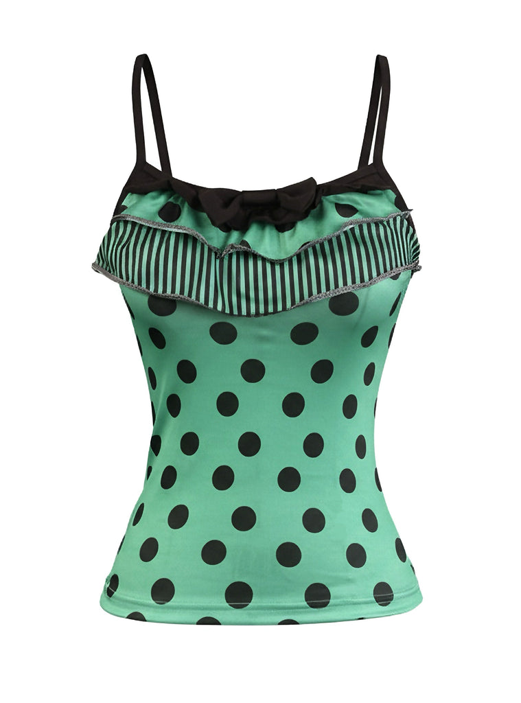 80er Ärmelloses Tanktop & Minirock-Set mit Polka-Dots