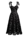 Schwarzes 50er Midikleid mit Blumen und Samt