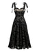 Schwarzes 50er Midikleid mit Blumen und Samt