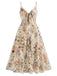 [Übergröße] 30er Slip-Kleid mit Blumen und V-Ausschnitt in Multicolor