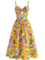 40er Swingkleid mit Zitronen-Print und Spaghettiträger in Rosa