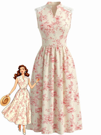 40er Midikleid mit Blumen und Spitze