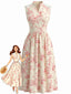 Rosa 40er Midi-Kleid mit Blumen und Spitze