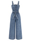 Blauer 30er Denim-Jumpsuit mit Knöpfen und Gürtel