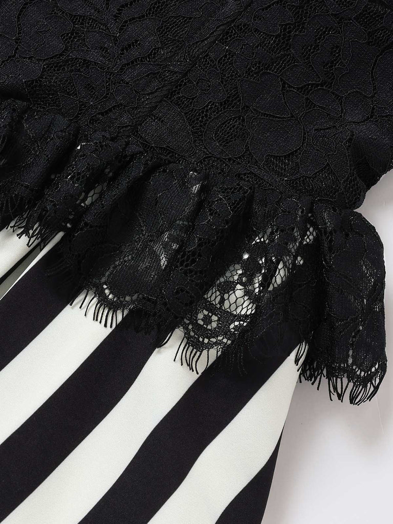 Schwarzes 50er Swingkleid mit Spitze und Neckholder