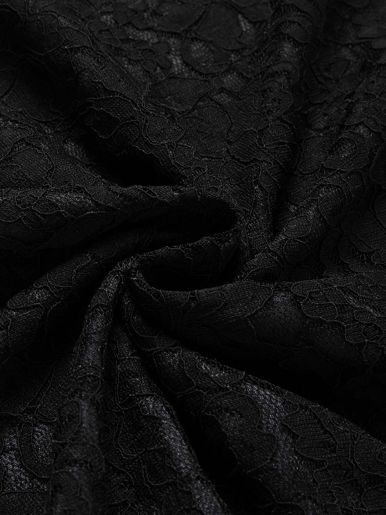 Schwarzes 60er Midikleid mit Blumen-Spitze