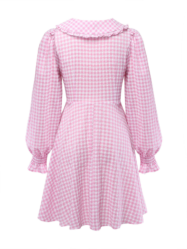 Rosa 50er Kleid mit Gingham und Puffärmeln