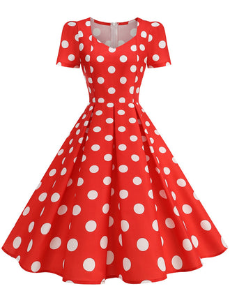 Rosa 50er Swingkleid mit Herzausschnitt und Kurzarm