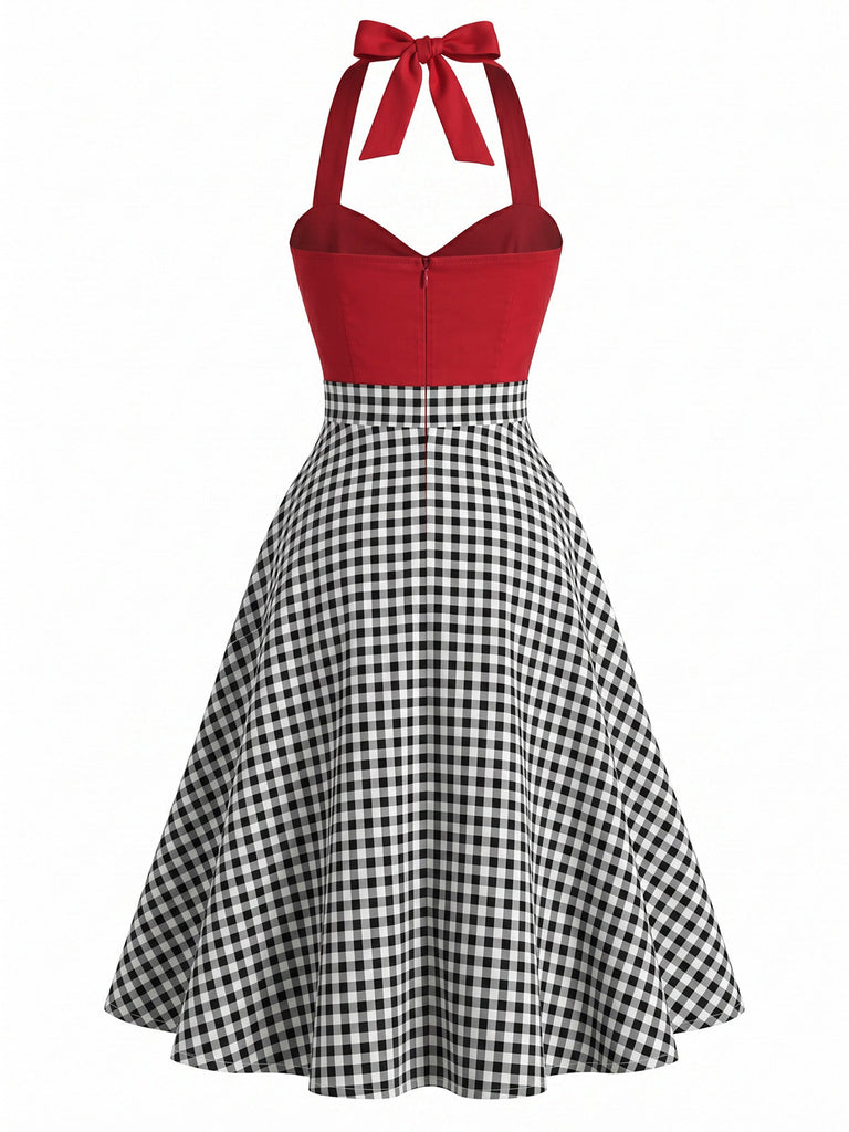 Rotes 50er Neckholder-Kleid mit Schwarz-Weiß-Gingham