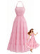 70er Chiffon-Maxikleid mit Neckholder und offenem Rücken