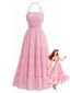 70er Chiffon-Maxikleid mit Neckholder und offenem Rücken