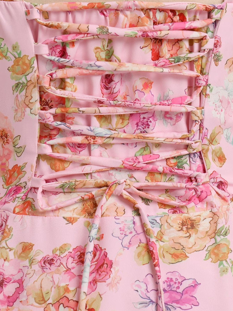 40er Chiffon-Kleid mit Spaghettiträger und Blumen
