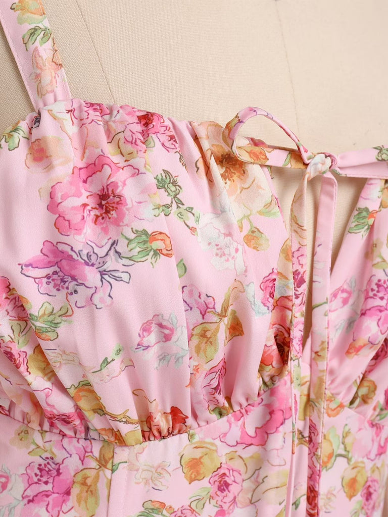 40er Chiffon-Kleid mit Spaghettiträger und Blumen
