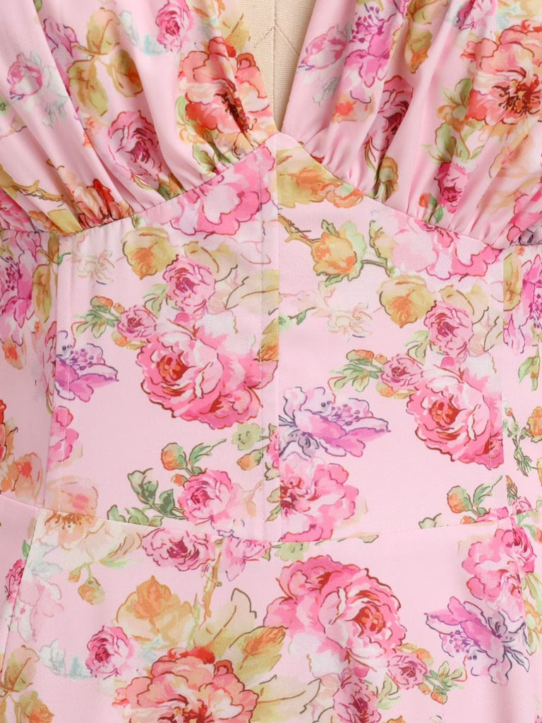 40er Chiffon-Kleid mit Spaghettiträger und Blumen