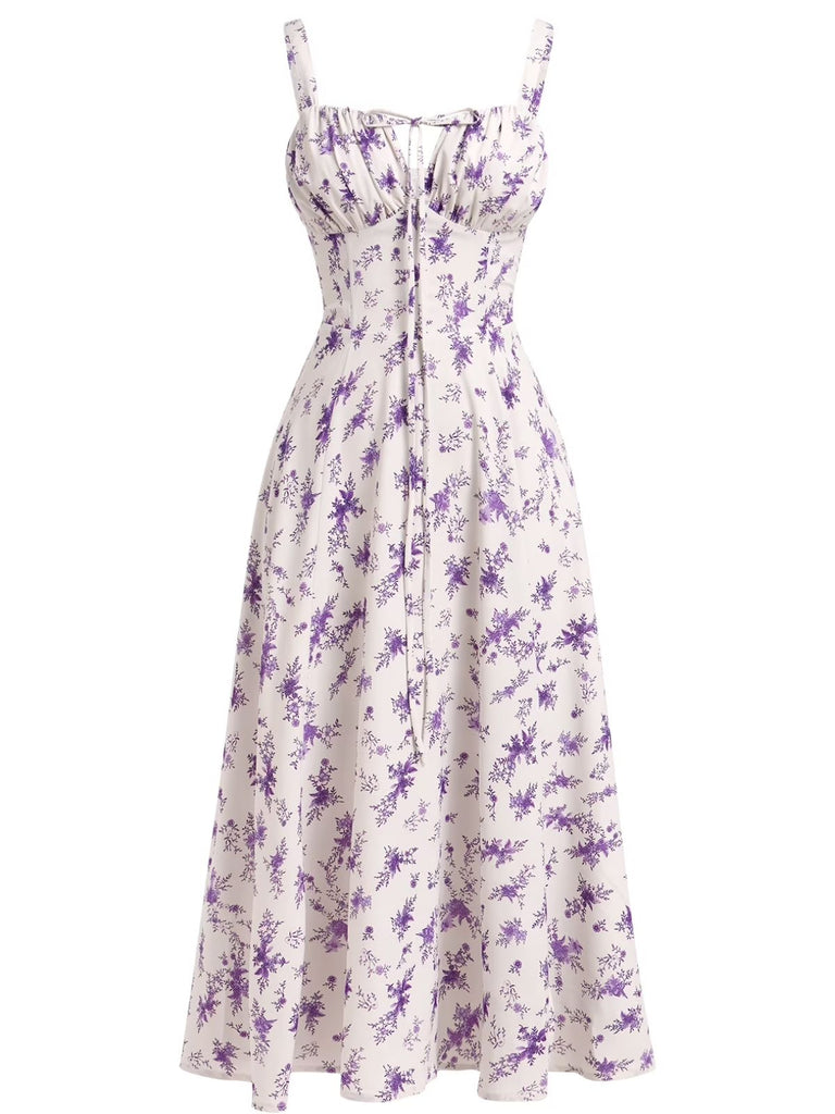 40er Chiffon-Kleid mit Spaghettiträger und Blumen