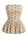 Beiges 50er trägerloses Top mit Polka-Dots und ausgestelltem Saum