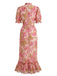 Rotes 30er Chiffon-Meerjungfrauenkleid mit Blumen