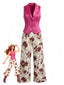 Purpurrotes 50er Set mit Knopfweste und Blumenhose