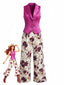 Purpurrotes 50er Set mit Knopfweste und Blumenhose