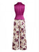 Purpurrotes 50er Set mit Knopfweste und Blumenhose
