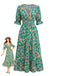Grünes 70er Maxikleid mit V-Ausschnitt und Blumen