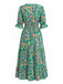 Grünes 70er Maxikleid mit V-Ausschnitt und Blumen