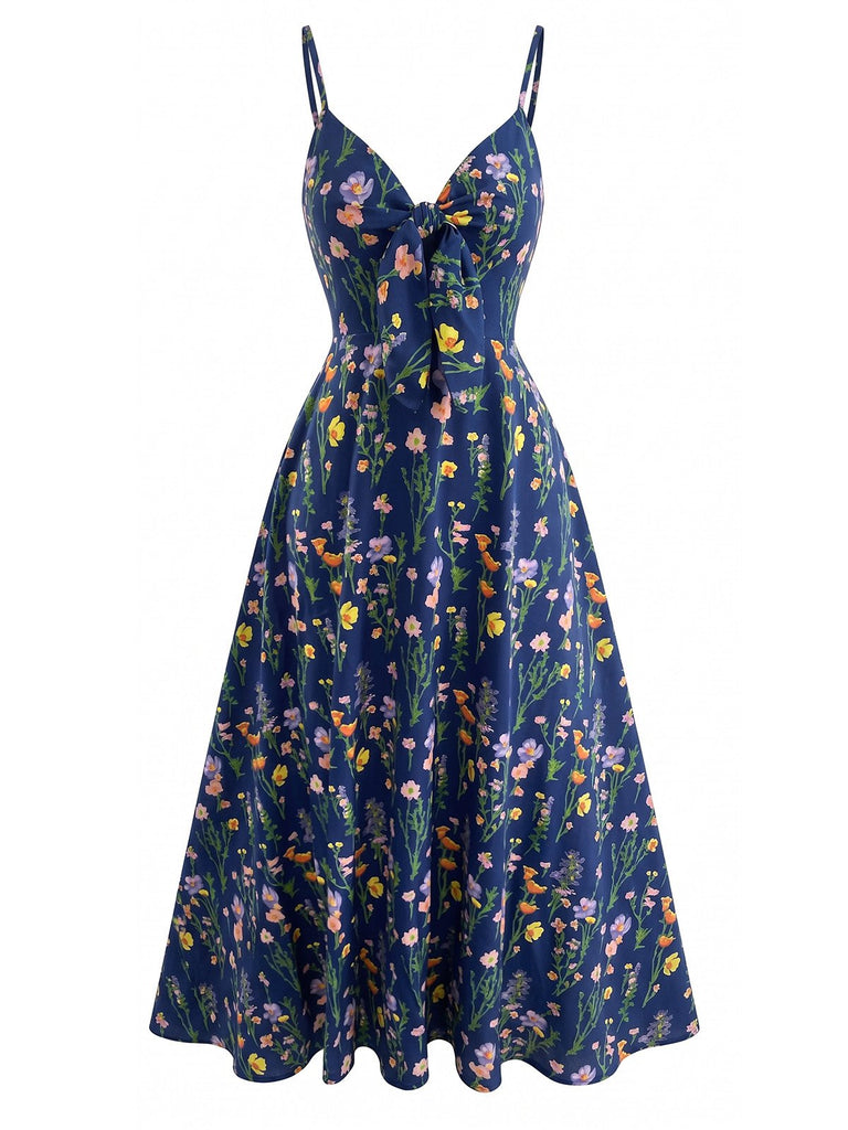 30er Bohemian Kleid mit V-Ausschnitt und Blumen