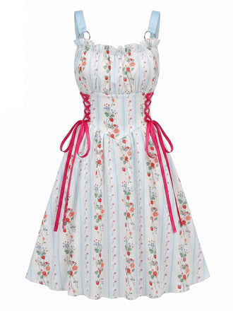 50er Swingkleid mit Blumen-Print und Eckiger Ausschnitt