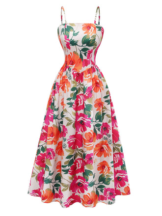 70er Boho Kleid mit Blumen und Spaghettiträgern