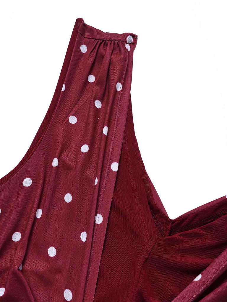 Weinrotes 30er Kleid mit Polka-Dots