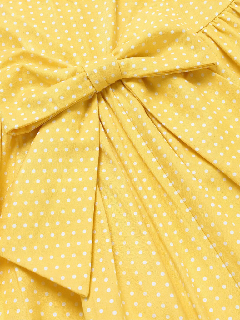 Gelbes 50er Baumwollkleid mit Polka-Dots