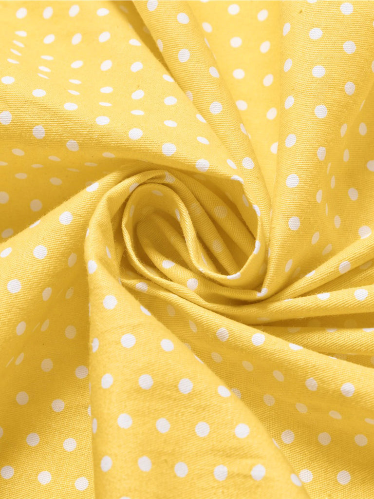 Gelbes 50er Baumwollkleid mit Polka-Dots